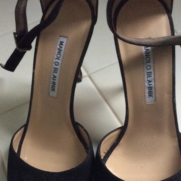 MANOLO BLAHNIK Black Suede Open Toe Ankle Strap Heels - Picture 3 of 5